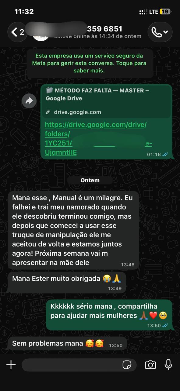 Print de conversa real sobre o Método Faz Falta