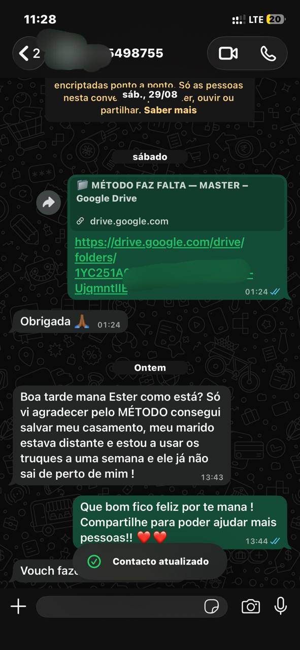 Print de conversa real sobre o Método Faz Falta